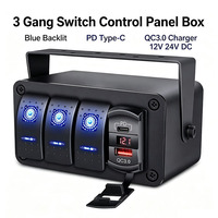 Boîtier de panneau de commutation à 3 interrupteurs à bascule avec chargeur USB Type-C PD QC3.0 et voltmètre 12V 24V pour bateau, camion, camping-car