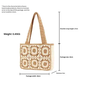 Nuova Borsa Intrecciata a Mano in Cotone con Chiusura a Cerniera Media in Poliestere <span class=keywords><strong>per</strong></span> Donne, Ideale <span class=keywords><strong>per</strong></span> Spiaggia, Vacanze e Pendolarismo - Product Image 5