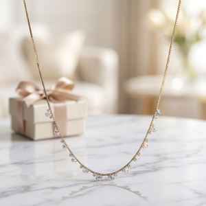 Collier de perles en or massif 18 carats avec diamant de laboratoire taille brillant rond 2 carats, style tendance pour femme et jeune fille, cadeau d'anniversaire - Product Image 5