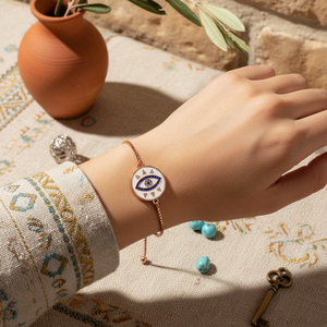 Eye Design White Enamel <b>Adjustable</b> <b>Bracelet</b> Wholesale Turkish 925 Sterling Silver Jewelry - Product Image 3
