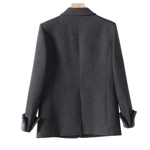 Women's Grey Blazer Thickened Woolen Cotton Padded Korean Style Casual Elegant Commuting Outerwear - Product Image 4