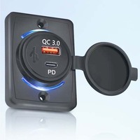 Prise USB 12V/24V RV avec PD3.0 18W Type-C & QC3.0 18W USB-A montage sur panneau à double port pour bateau marin Bus ATV voiture
