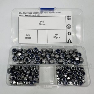 Kit Surtido de Tuercas de Seguridad de Acero Inoxidable 304 M4 M5 M6 con Inserto de Nylon, 150 Piezas - Product Image 1