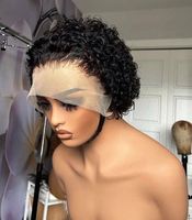 Perruque courte en dentelle transparente 13X4 pour femmes Pixie Curly Plucked HD Lace Front Wig pour Pixie Cut Natural Black Human Hair