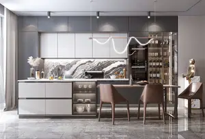 Alta qualità lacca melamina superficie intelligente cucina mobili in acciaio inox ottone brillante maniglia per la piccola stanza
