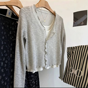เสื้อคาร์ดิแกนถักแบบมีระบายคอวีสำหรับผู้หญิง เสื้อคลุมบางเบาใส่สบายสำหรับฤดูร้อน - Product Image 4