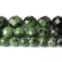 Perles rondes vertes de haute qualité 6/8/10MM, facettées, en épidote, rubis, zoïsite, pour la fabrication de bijoux