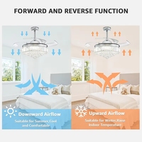 Lampe LED intelligente en cristal de luxe, ventilateur de plafond avec télécommande, lustre rétractable, éclairage de salon