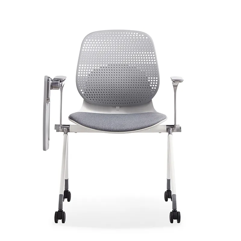 Muebles de aula de entrenamiento ergonómico de gama alta, mesas y sillas de plástico, silla de entrenamiento plegable para conferencias con bloc de notas