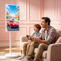 Televisor Inteligente Portátil de 32 Pulgadas con Batería, Televisor Inteligente con Soporte Móvil con Ruedas, Google TV para el Hogar y la Oficina
