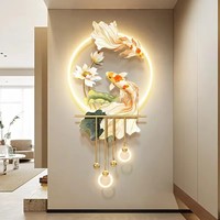 Peinture décorative de salle à manger de luxe légère avec éclairage, toile murale LED décorative pour salon et fond de scène