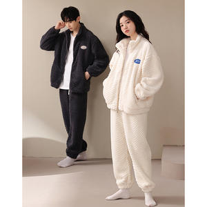 Pijamas para Parejas, Forradas de Felpa, Gruesas, de Felpa de Coral, Ropa de Casa, Primavera y Otoño para Mujer, Traje de Abrigo para Hombre Adolescente - Product Image 1