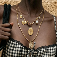 Collier multicouche rétro YEHHY avec pendentif cœur en perle rose, chaîne de clavicule de luxe, accessoire élégant