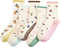 Chaussettes de Pilates pour femmes POPSOX personnalisées, longueur mi-mollet, semelles antidérapantes, confortables, respirantes, broderie jacquard artisanale