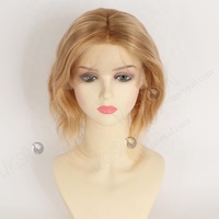 Perruques en cheveux humains respirantes à dentelle frontale sans colle, ondulées courtes de 8 pouces, brun clair avec mèches blondes, pour usage quotidien – Meilleures ventes
