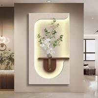Art mural LED en pierre de grès noire et beige de luxe |   Lampe d'angle abstraite, texture mate avec vase en plastique pour hôtels, villas