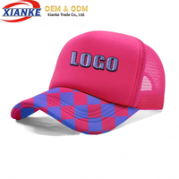 Gorras de Béisbol Personalizadas X&K de 5 Paneles, Malla Rosa, Bordado, Cierre a Presión, Estilo Trucker, Hip Hop, 100% Algodón