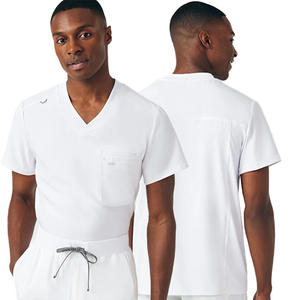 Scrubs d'infirmière à la mode de style médecin pour hommes, tissu tissé extensible à manches courtes, couleur de <span class=keywords><strong>fond</strong></span> uniforme pour usage hospitalier, OEM - Product Image 4