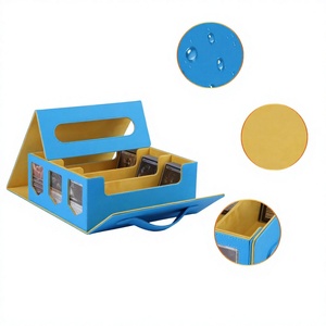 Boîte de rangement pour cartes de jeu en cuir PU bleu à trois compartiments avec fonction résistante à l'eau pour collection de cartes à collectionner - Product Image 1