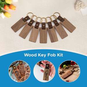 Custom Logo Wooden Keychain With Leather Strap, Wood Engravable Blank Chain for Laser Engraving Key Tags Craft <b>Gift</b> - Product Image 6