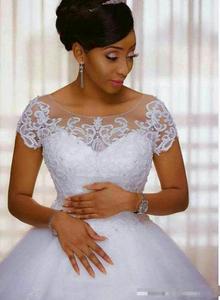 Morili <strong>White</strong> Customized Appliqued Beaded Lace Puffy African <strong>Ball</strong> Gown Cheap Wedding Gowns - Product Image 3