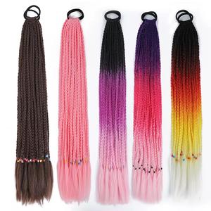 60cm 24 pouces cheveux dégradé couleur queue de cheval tressée sale femmes filles enfants bande de cheveux élastique bande de caoutchouc queue de cheval Extension de cheveux - Product Image 5