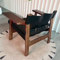 Fauteuil individuel vintage en bois massif, style nordique minimaliste, en cuir de selle, pour salon, chaise de chasse, fauteuil de bureau, balcon