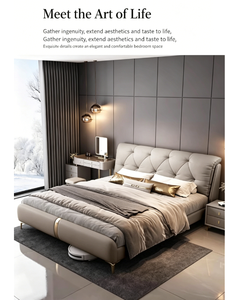 Lit double en cuir véritable de luxe léger avec tête de lit rembourrée, système de levage hydraulique à gaz et rangement, <span class=keywords><strong>pour</strong></span> chambre principale ou chambre de mariage - Product Image 6