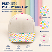 Gorra de Béisbol Personalizada con 6 Paneles Estructurados, Visera con Estampado de Patchwork, Visera Impresa a Dos Tonos, Cierre a Presión, para Mujer