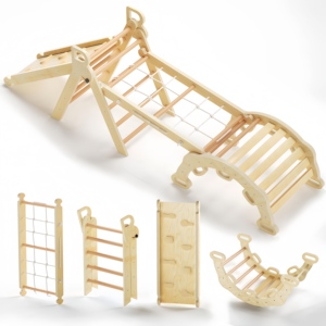 Structure de jeu d'escalade en bois Montessori CZFIT Arc-en-ciel pour enfants, avec échelle, balançoire et toboggan, pour l'intérieur - Product Image 1
