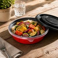 Conteneur alimentaire en plastique rouge écologique, résistant à l'humidité, jetable, rond, pour restaurant