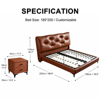 Lit double moderne de luxe en cuir véritable avec rembourrage en duvet, dossier souple, cadre en bois massif, tête de lit capitonnée, taille king size