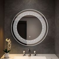 Miroir de salle de bain LED rond mural anti-buée personnalisé en usine avec cadre et motif en treillis pour la maison, l'hôtel, le salon, la salle de sport