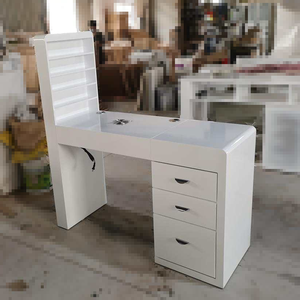 Bàn làm móng chuyên nghiệp cao cấp mặt đá cẩm thạch trắng hồng có máy hút bụi và đèn LED - Product Image 5