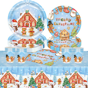 Assiettes de fête de Noël en forme d'homme en pain d'épices, ensemble de vaisselle en papier rond, 20-40 pièces, décorations de fêtes - Product Image 5