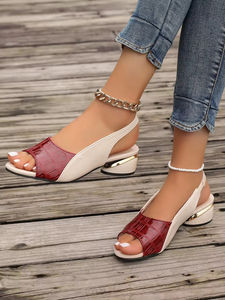 Sandalias de Verano con Tacón Medio y Plataforma en Contraste para Mujer, Material Suave, Diseño de Boca de Pescado, Tallas Grandes - Product Image 5