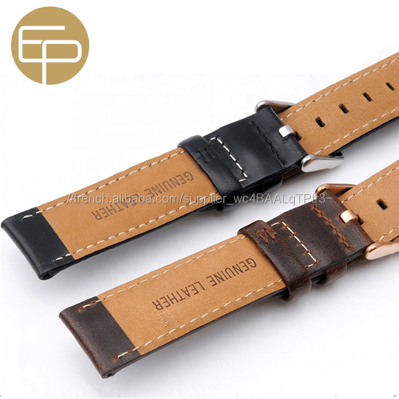 Bonne qualité Huile parfaite veau véritable bracelet de montre en cuir avec trous carrés