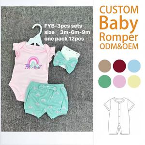 Conjunto de Ropa para Bebé al por Mayor, Adorable Conjunto de <span class=keywords><strong>Tres</strong></span> Piezas que Incluye Body, Pantalones Cortos y Lazo para el Cabello, Perfecto para Recién Nacidos hasta 9 Meses - Product Image 1