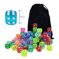 Cristal 6 Dés D6 Côté 16mm Couleur Points Blancs Bords Dés Transparents pour Club Jeu de Société