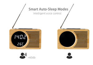 Radio Reloj Despertador Digital Retro de Bambú con Pantalla LED de Temperatura y Radio FM para Mesa de Noche - Product Image 5