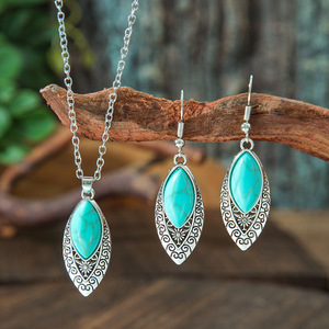 Ensemble de bijoux tibétains en argent et turquoise, collier et boucles d'oreilles en forme de goutte d'eau, style bohème, cadeau pour femmes - Product Image 3