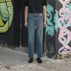 <b>Mens</b> Blue Denim <b>Jeans</b> Straight Fit Midweight Woven Pants Classic Casual Streetwear <b>Trousers</b> Everyday Fashion Cotton Denim Bottom - Product Image 3