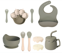 Ensemble de 6 pièces pour tout-petits fabriqué aux États-Unis, sans BPA, pour l'apprentissage de la diversification alimentaire, comprenant des bols et des tasses à bec, et une vaisselle en silicone pour enfants
