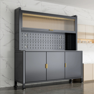 Versátil Aparador Metálico con Puertas de Malla Metálica para Organización de Cocina - Product Image 1