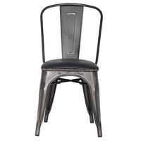 Chaise de salle à manger en métal de style bistro Akku Art Lix, assise en cuir véritable |   Meubles d'intérieur d'usine antiques noirs/naturels