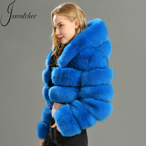 Chaqueta con capucha para mujer, abrigo de piel Natural auténtico de zorro, negro, con capucha, de lujo, novedad de 2022 - Product Image 2