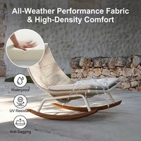 Fauteuil à bascule d'extérieur en teck avec coussin imperméable résistant aux UV, durable pour hôtel, salon, chambre, patio, balcon, villa