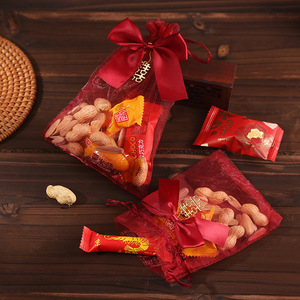 Joy Candy Bags Little Red Sugar Fruit Bags forniture per matrimoni sacchetti di caramelle con coulisse in Organza all'ingrosso - Product Image 5