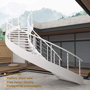 Escalera Curva <span class=keywords><strong>de</strong></span> Acero <span class=keywords><strong>para</strong></span> Exteriores con Barandilla <span class=keywords><strong>de</strong></span> Cable Cepillado, <span class=keywords><strong>Escaleras</strong></span> Metálicas Modernas <span class=keywords><strong>para</strong></span> Patio <span class=keywords><strong>de</strong></span> Villa, Jardín, Duraderas y Personalizadas - Product Image 1