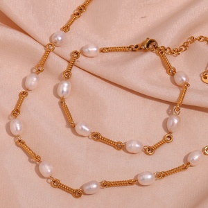 Collar de Perlas de Agua Dulce Trenzadas Hechas a Mano, Gargantilla y Pulsera de Acero Inoxidable Chapado en Oro de 18k - Product Image 2